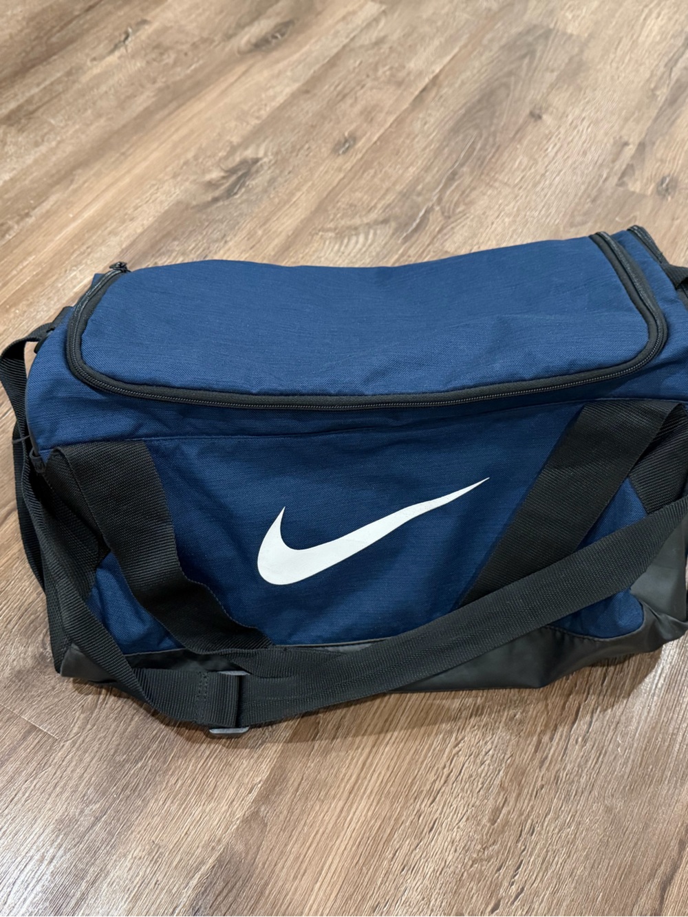 Nike Navy and Black Duffel with White Swoosh